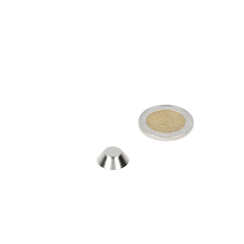 Conical magnet 15x8x5mm with polished silver finish and solid metal construction for multi-purpose use