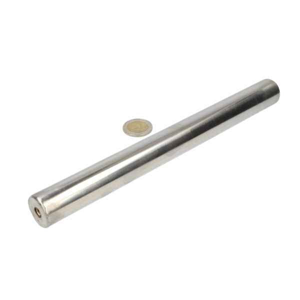 A powerful filter magnet 25x250mm stainless steel with cylindrical shape and polished metal finish