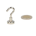 Silver hook magnet with polished steel housing and powerful neodymium n40 magnet with circular base
