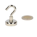 Silver hook magnet with powerful neodymium n40 magnet and steel housing with round base