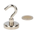 Silver hook magnet with neodymium n40 magnet and steel housing with strong magnetic force