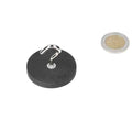 43 mm black round hook magnet with rubber coating and neodymium magnet in protective rubber housing