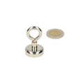 Silver round boule ball pick up magnet with loop handle for holding keys or coins