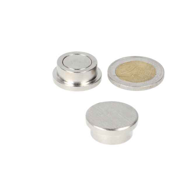 Silver cylindrical neodymium magnet memo magnet 22 mm with smooth metallic surface for personal touch