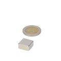 Silver-coloured strong neodymium block magnet 15x15x8 mm n45 with powerful magnetic properties