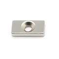 Countersunk Neodymium Block Magnet 20 x 10 x 3-4 mm, top view with countersunk hole