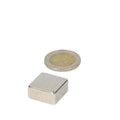 Neodymium block magnet 20x20x10 mm square silver with polished metallic finish and strong magnetic strength