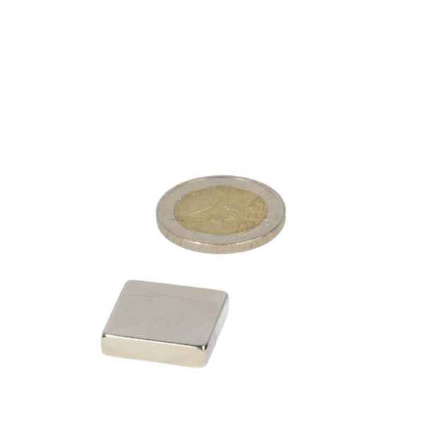 Neodymium block magnet 20 x 20 x 1 mm N45, nickel-plated