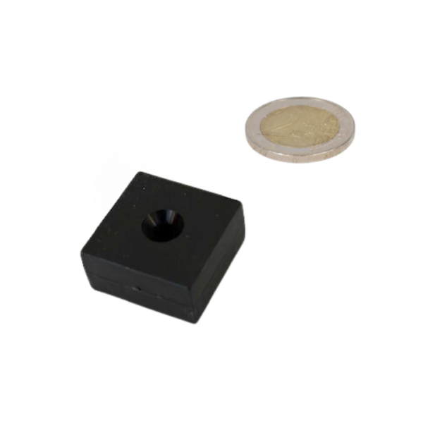 Neodymium block magnet black with plastic coating and countersunk hole with strong pull in the middle
