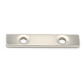 Countersunk Neodymium Block Magnet 50 x 10 x 3-5 mm, angled view with two countersunk holes