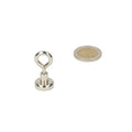 Silver eyebolt magnet with neodymium n40 magnet in steel housing and cylindrical handle