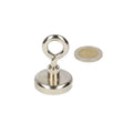 Silver eyebolt magnet 32 x 16 x 9 mm with powerful neodymium n40 magnet in steel housing