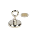 Shiny silver eyebolt magnet with powerful neodymium n40 magnet and steel housing with looped handle