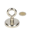 Silver-toned powerful neodymium magnet eyebolt magnet in steel housing with neodymium n40 and loop handle