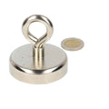 Silver coloured circular eyebolt magnet with loop in steel housing neodymium n40 magnet