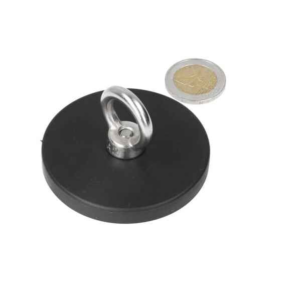 Black circular eyebolt magnet stainless steel with rubber coating and silver metal ring neodymium n40 magnet corrosion resistant