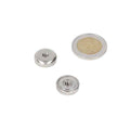 Silver-coloured metal pot magnet 25 x 7 mm with internal thread m5 provides powerful attraction