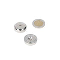 Three silver-coloured neodymium pot magnets 25 x 8 x 4.2 mm with borehole providing strong magnetic force