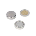 Two silver-coloured potent neodymium magnets of various sizes in addition to one euro for shellfish