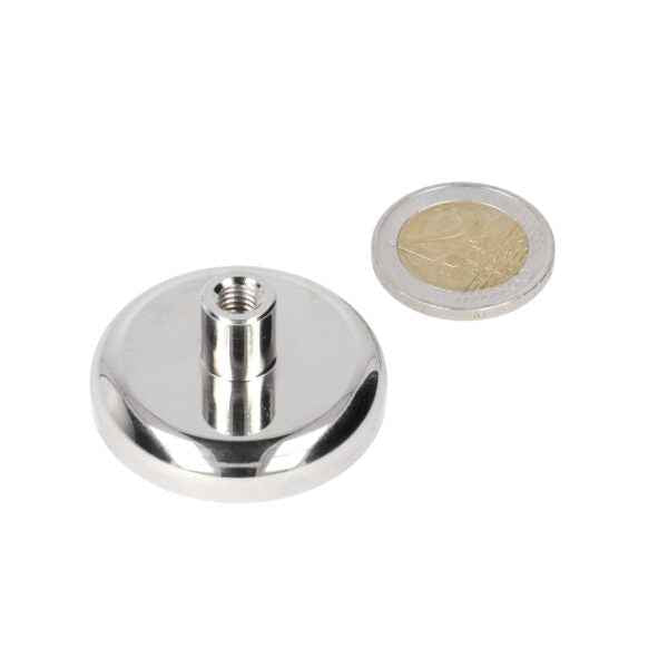 Pot Magnet 40 x 8 mm with M6 Threaded Bush