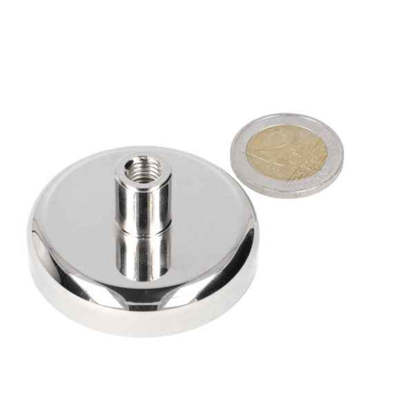 Pot Magnet 50 x 11 mm with M8 Threaded Bush