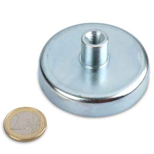 Ferrite Pot Magnet 63 x 14 mm with M8 Threaded Bush