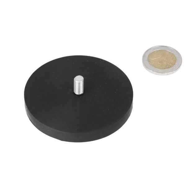 Pot Magnet with Rubber Coating 66mm, M6x12mm Threaded Stud