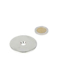 Silver ring made of steel with drill countersunk hole 48 x 11 x 5.5 x 3 mm next to coin for various applications