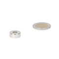 Ring magnet 15 x 6 x 6 mm silver neodymium cylinder with central aperture next to coin for magnetic strength and various applications