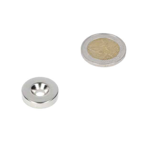 Countersunk neodymium ring magnet 27 x 9.8 x 5.1 x 5 mm N48, south pole, nickel-plated