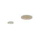 Silver disc magnet 12x2 mm self-adhesive powerful neodymium magnet next to euro coin for size comparison