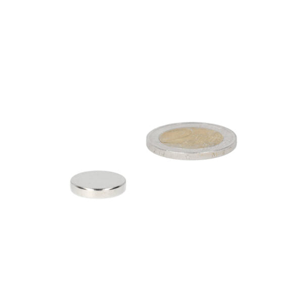 Two compact powerful neodymium magnets disc magnet 15 x 3 mm with silver metal finish