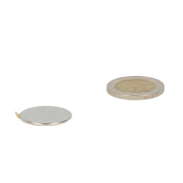 Silver disc magnet 22 x 1 mm with self-adhesive edge of neodymium for strong magnetic properties and industrial applications