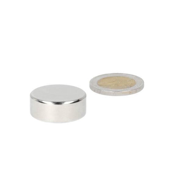 Disc magnet 25 x 10 mm neodymium magnet with silver cylindrical reflecting surface for magnetic purposes