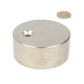 Silver cylindrical neodymium magnet with countersunk hole and matching round ring disc magnet 80 x 35 mm
