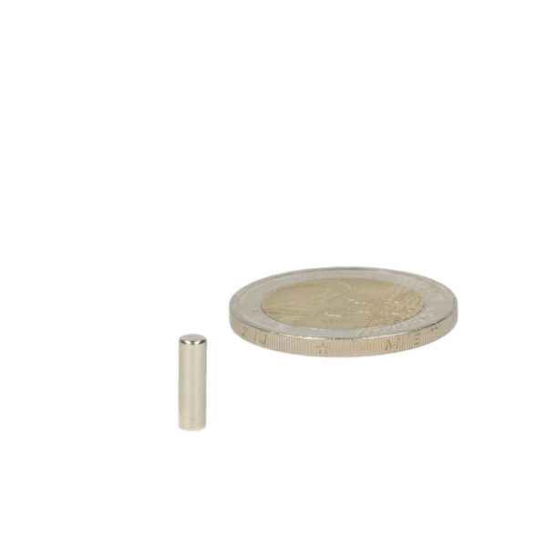 Rod magnet 3 x 10 mm with high-quality neodymium magnet and metallic silver finish