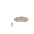 Silver-coloured high-grade neodymium magnet rod magnet 3 x 6 mm next to euro coin for scale comparison