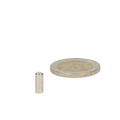 Silver-coloured high-grade neodymium magnet rod magnet 4 x 10 mm next to euro coin for scale comparison