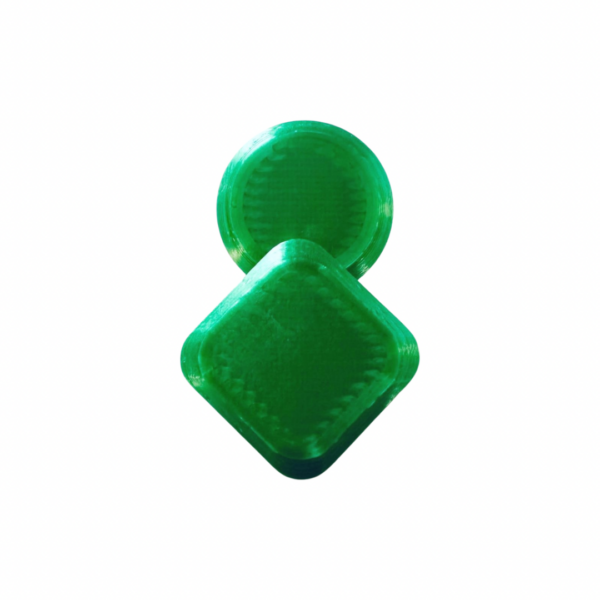 Two translucent green plastic race bib magnets for runners, one round and one square, set of 8