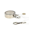 Silver-coloured fishing magnet with rope and metal carabiner stainless steel eyeball 250kg pull force for metal objects