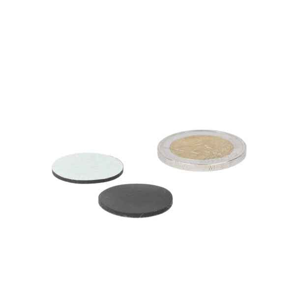 Self-adhesive rubber disc 20mm with silver and black magnetic design as rubber disc 20mm