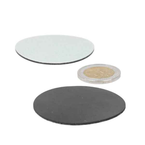 Set of three self-adhesive rubber discs 50 mm in clear and matte black for various applications